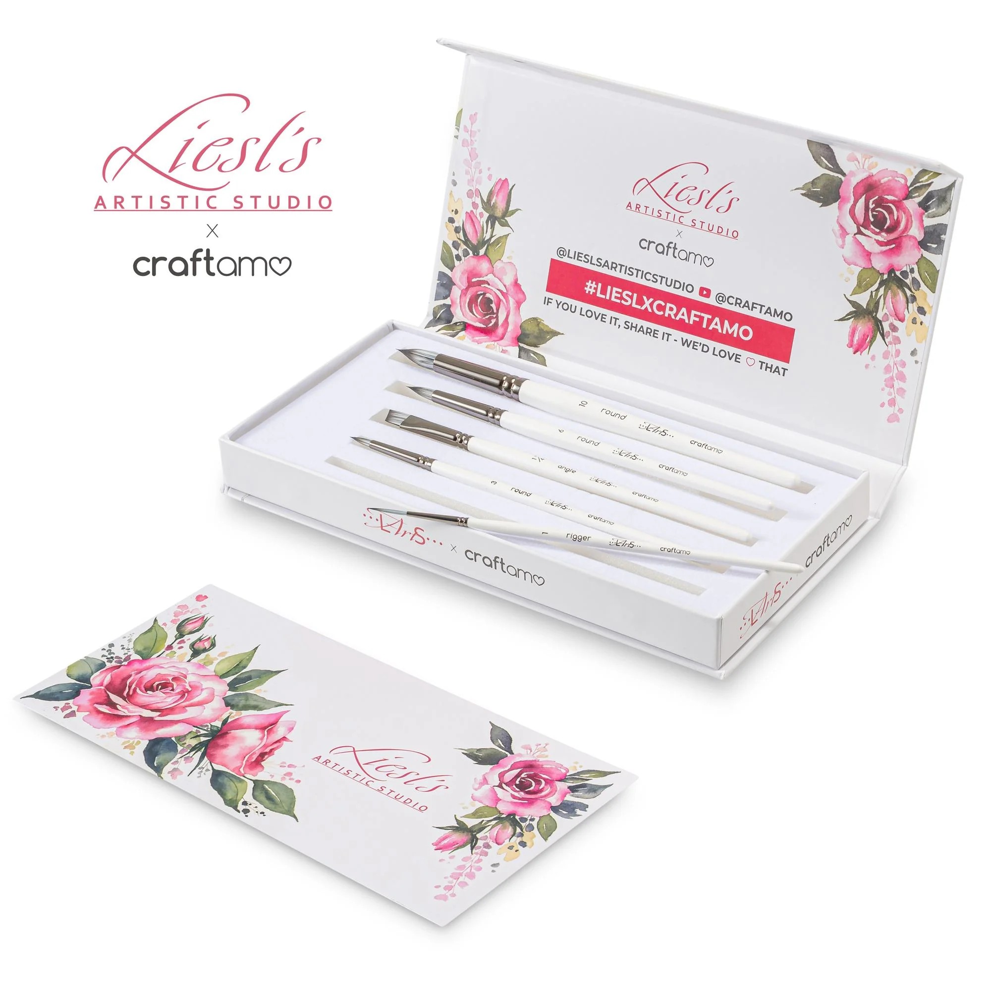 Liesl x Craftamo 5-piece brush set displayed in the gift box